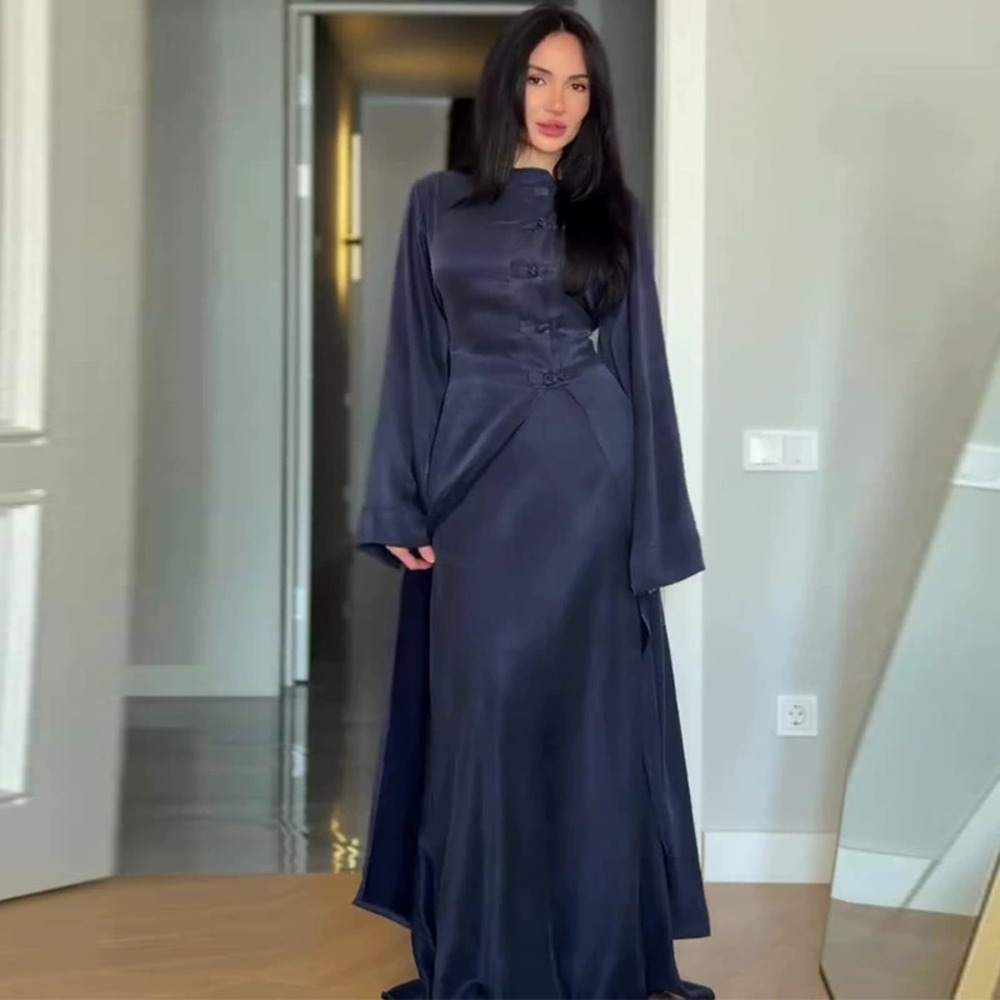 Forever 21 Dark Blue New Chinese Style Slit Long Dress 2-Piece Set